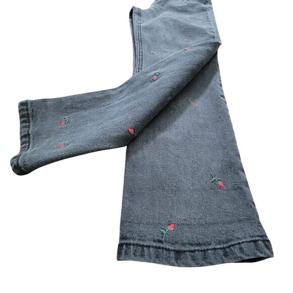 TINSEL DENIM COUTURE Dark Grey Washed Rose Embroidered Jeans Womens 27 Retro - Picture 8 of 14